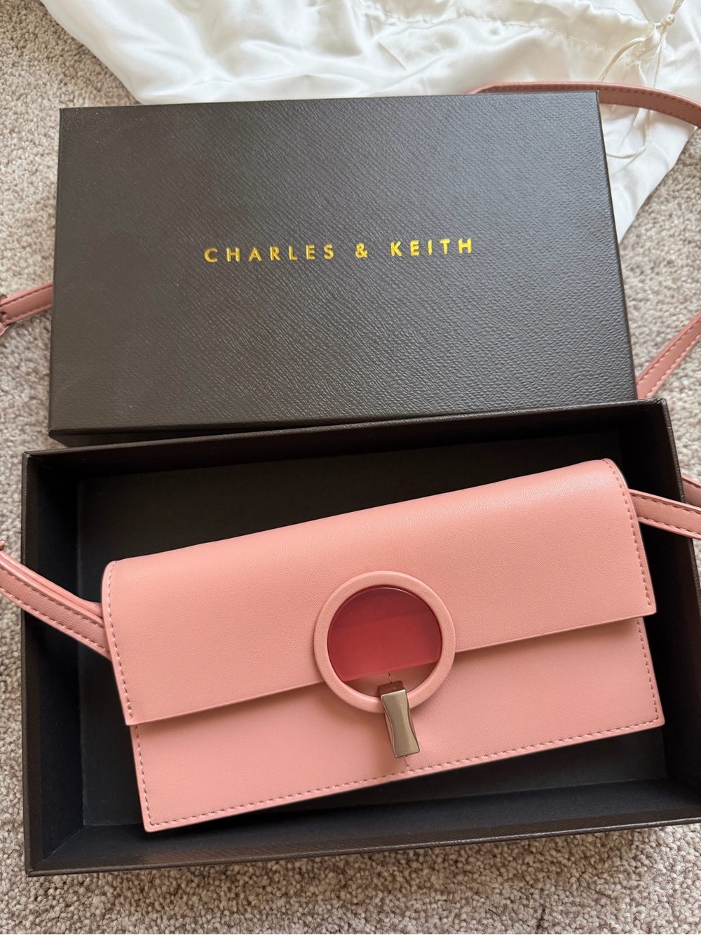Charles & Keith Blush Pink Crossbody with Circular Detail